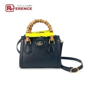 Gucci Diana Bamboo neon strap bag crossbody tote Black leather